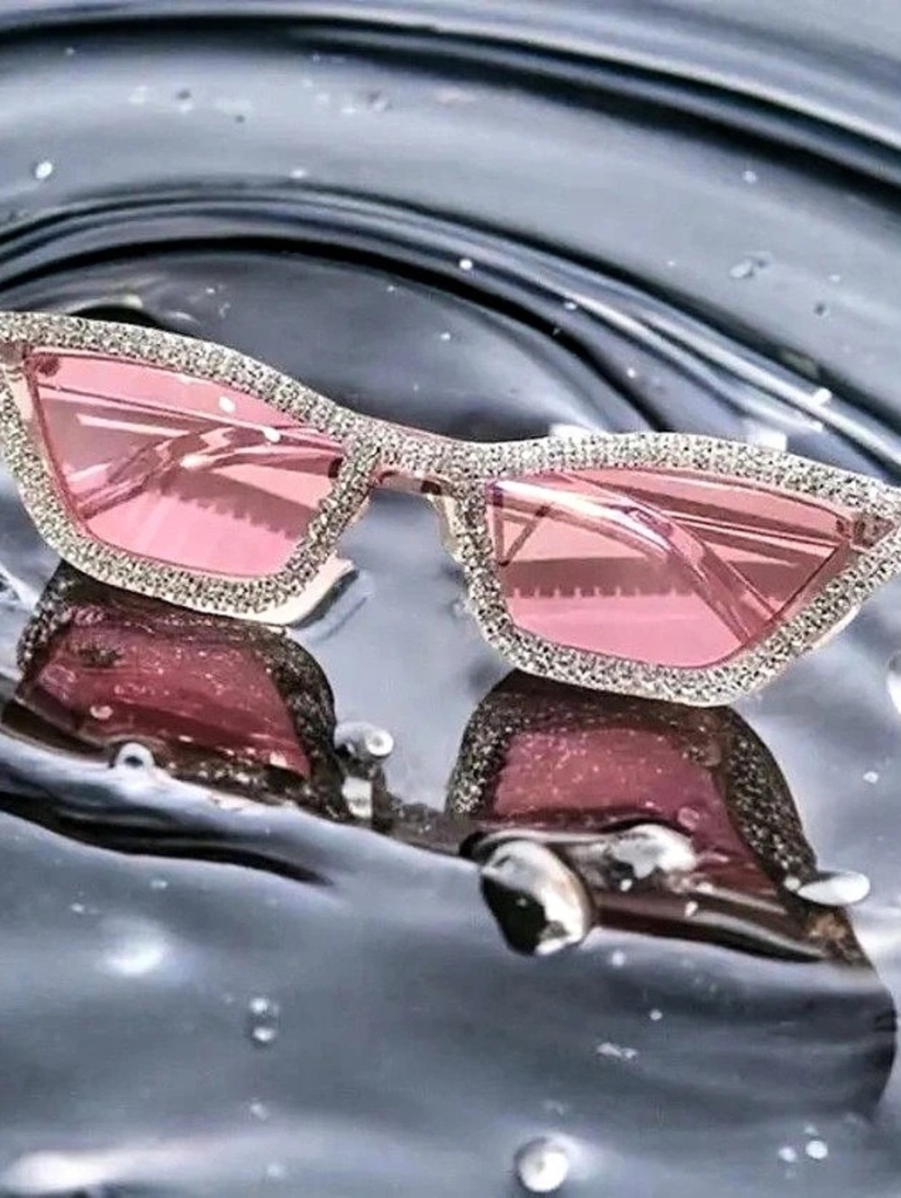 Rhinestone Cat Eye Sunglasses in Black & Silver  New - Picture 3 of 6